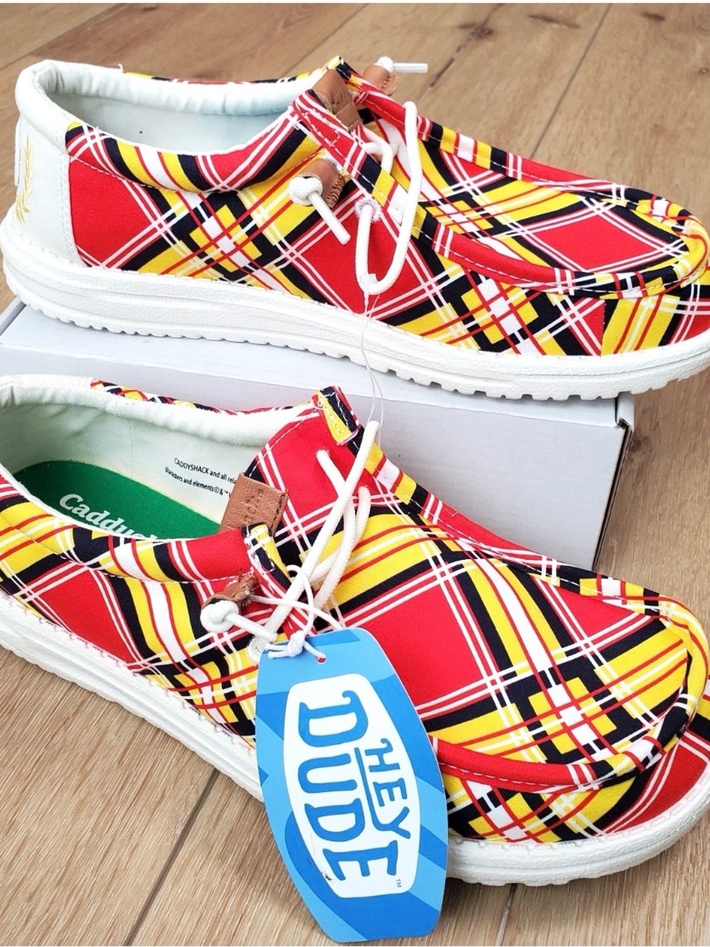 Size 12 Hey Dude Caddyshack Casual Shoes - Red, Yellow, Black